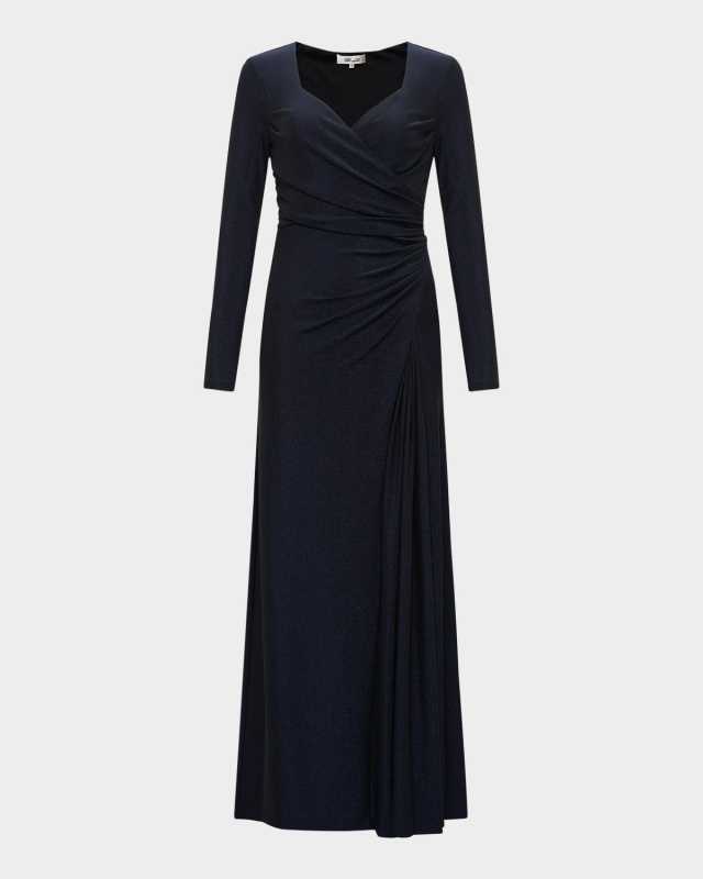 Raffi Shimmer Ruched Sweetheart Midi Dress